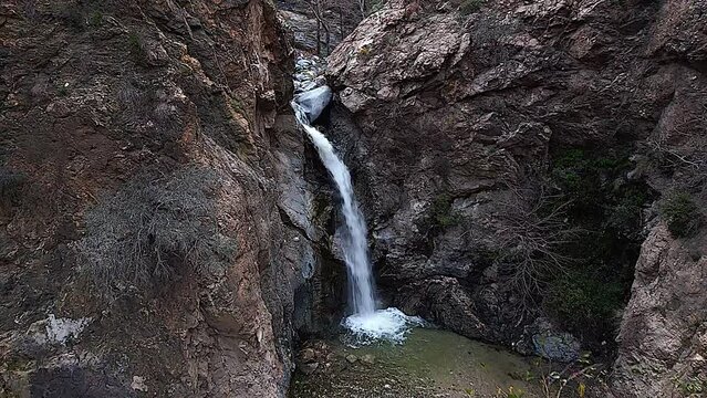 Aerial view of Eaton Canyon Waterfall in San Gabriel Mountains