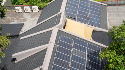 Top view Solar Cell on smart home. Solor photo voltaic panels system power or Solar Cell on love...