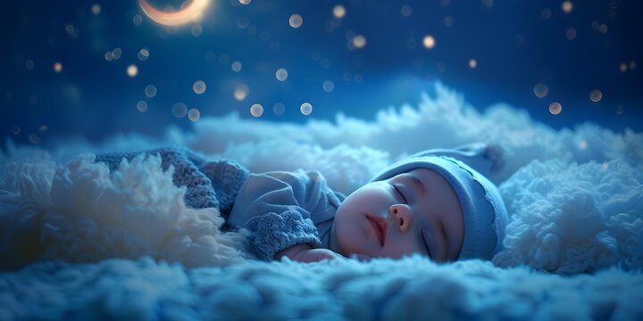 Sleeping Baby Cradled in Moonlit Dreams of Innocence and Serenity