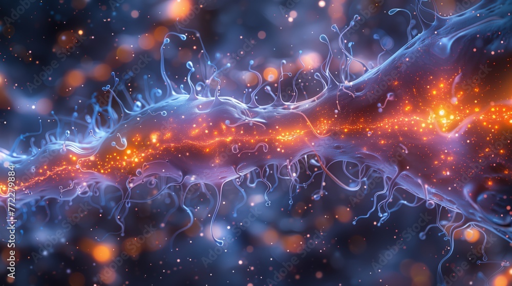 Aufkleber synaptic transmission in neural network against deep blue background