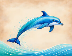Obraz premium Colorful dolphins swimming in a colorful background, illustrated by illustrators of dolphins in the sea