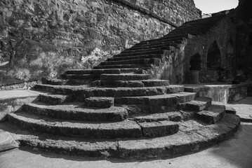 Stone stairways or staircase at Mandu, Madhya Pradesh, India, Asia.