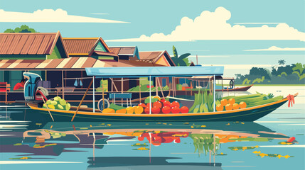 Fototapeta na wymiar Boat in a floating market in Thailand vector illustration