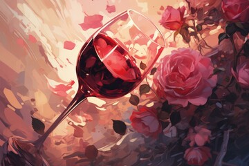 Fruity Rose wine bottle. Pink white drink. Generate Ai - obrazy, fototapety, plakaty