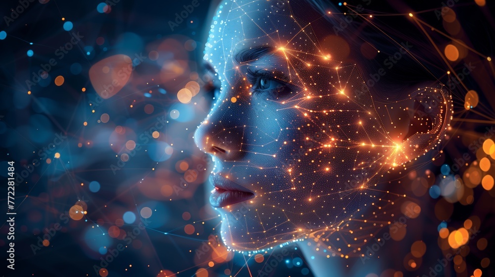 Poster digital representation of a woman with network connections