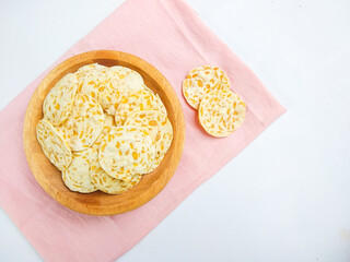 Keripik Tempe or Crispy tempeh chips with a savory and crispy taste