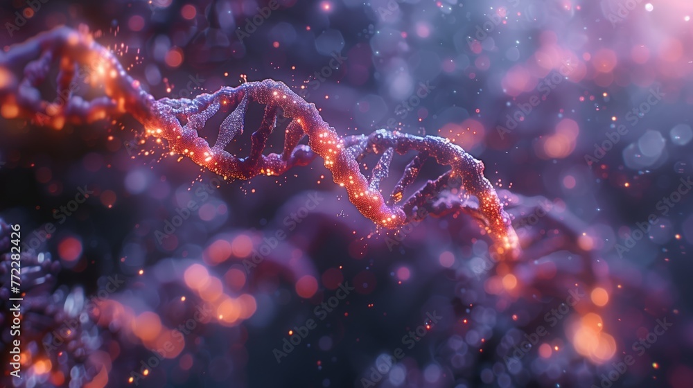Leinwandbilder close-up view of glowing dna double helix structure in a dark microscopic setting
