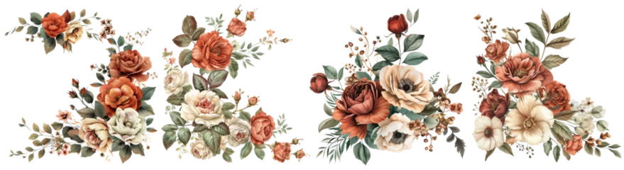 Foto op Aluminium Set of watercolor Rose floral corner , cut out transparent isolated on white background ,PNG file © HappyTime 17