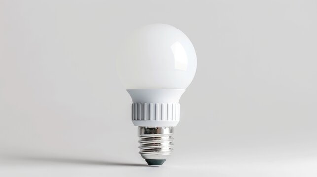 Single white Led bulb copy space on white background. AI generated image