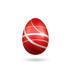 Easter egg 3D icon. Red silver egg, isolated white background. Bright realistic design, decoration for Happy Easter celebration. Holiday element. Shiny pattern. Spring symbol Vector illustration - 772282695