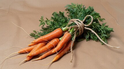 Fresh vegetable bunch of carrots and onions tied with a rope isolated background. AI generated - obrazy, fototapety, plakaty