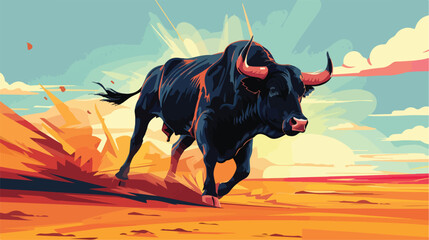 Bull during corrida in Portugal  vector illustration - obrazy, fototapety, plakaty