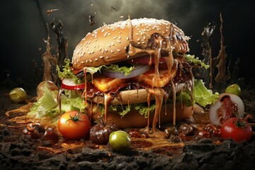 Festering Rotten food digitalart. Waste green. Generate Ai