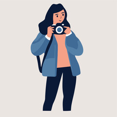 woman holding camera flat vec...