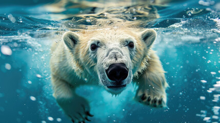 Polar Bear Swimming in the Ocean