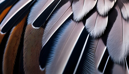 When viewed up close, the intricate feathers of a zebra dove exhibit an impressive and elaborate design, featuring a blend of soft earth tones such as chestnut, cocoa, and slate. - obrazy, fototapety, plakaty