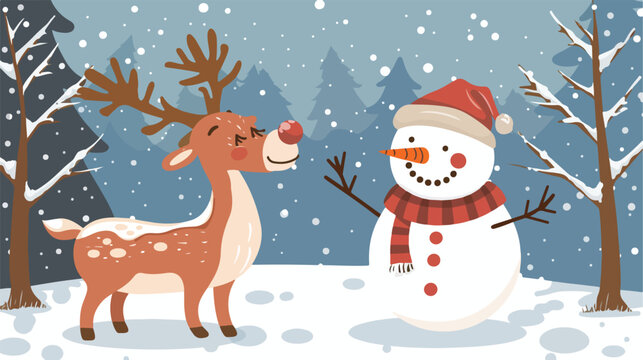 Christmas theme with reindeer and snowman illustration