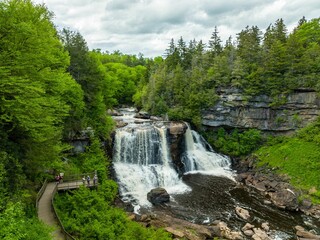 Stunning Blackwater Falls Waterfall cascading down a rocky cliff-face amidst the Allegheny Mountains