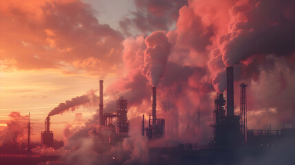 A factory billowing thick clouds of smoke into the sky - obrazy, fototapety, plakaty