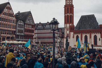 Frankfurt, Germany - 24.02.2024: 
Crowds gather in Frankfurt to voice solidarity with Ukraine on...