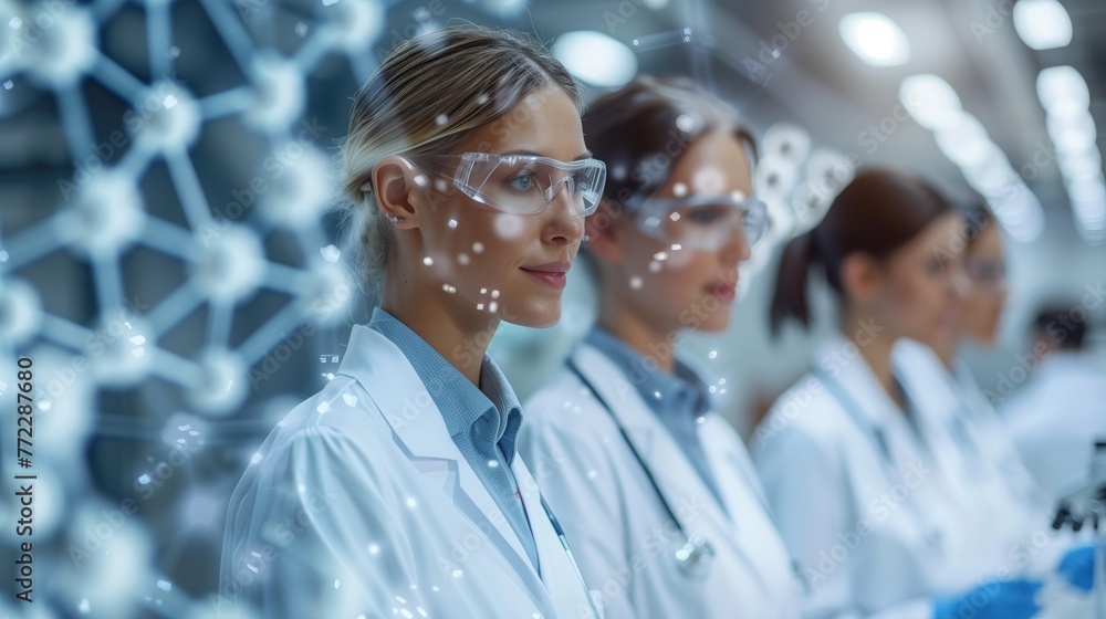 Aufkleber female scientists working in a laboratory with advanced digital interface