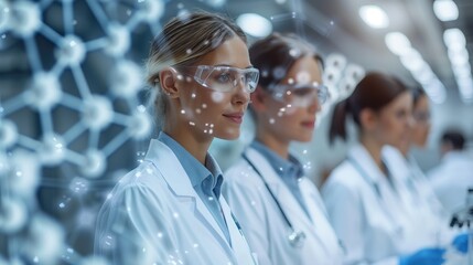 Female Scientists Working in a Laboratory With Advanced Digital Interface