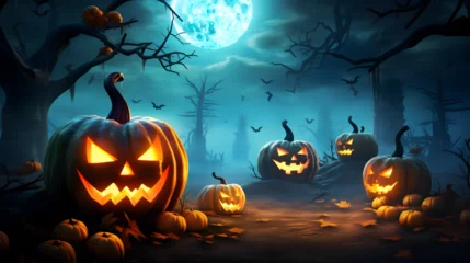 Tafelkleed Illustration of a spooky halloween background featuring pumpkins get into the festive spirit with this captivating and eerie scene  © Aleey