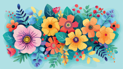 Colorful abstract flower arrangements on a turquois - obrazy, fototapety, plakaty