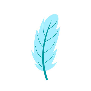 Vector illustration of cartoon blue feather isolated on white background.