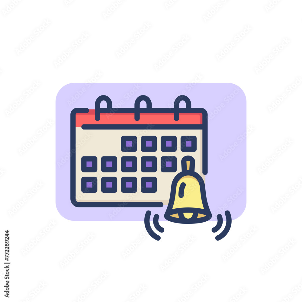 Poster calendar with bell thin line icon. deadline, reminder, date outline sign. deadline and time manageme