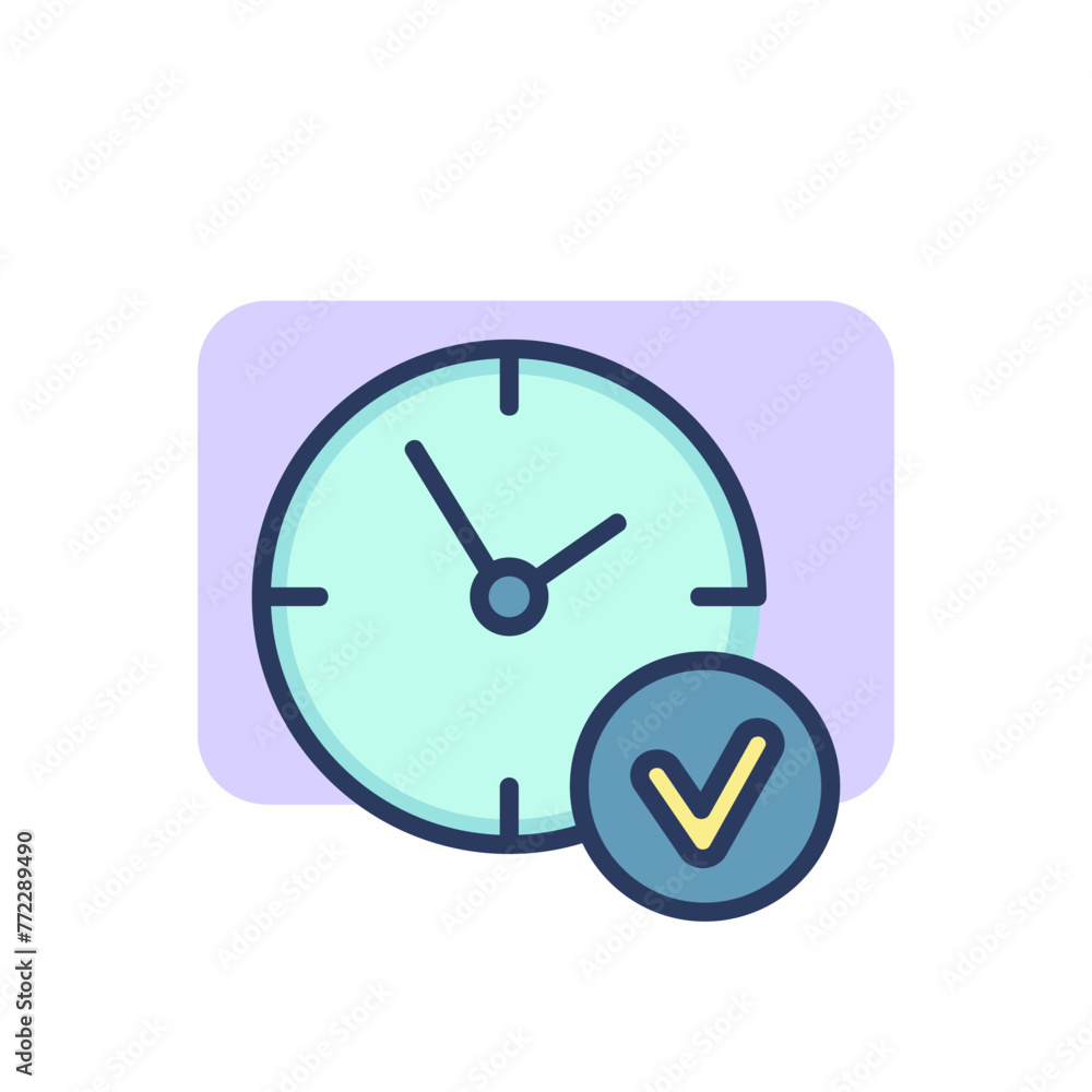 Poster clock with checkmark thin line icon. on time, checklist, hour outline sign. best time management and