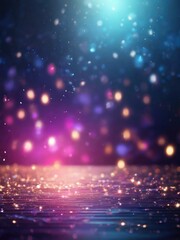 Trendy decoration bokeh glitters background, abstract shiny backdrop with circles. Magic night dark blue abstract background with sparkling glitter bokeh and lights.