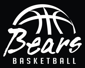 Bears Basketball Team Graphic White Version is a sports design template that includes graphic Bears text and a stylized basketball. This is a great modern design for advertising and promotions.