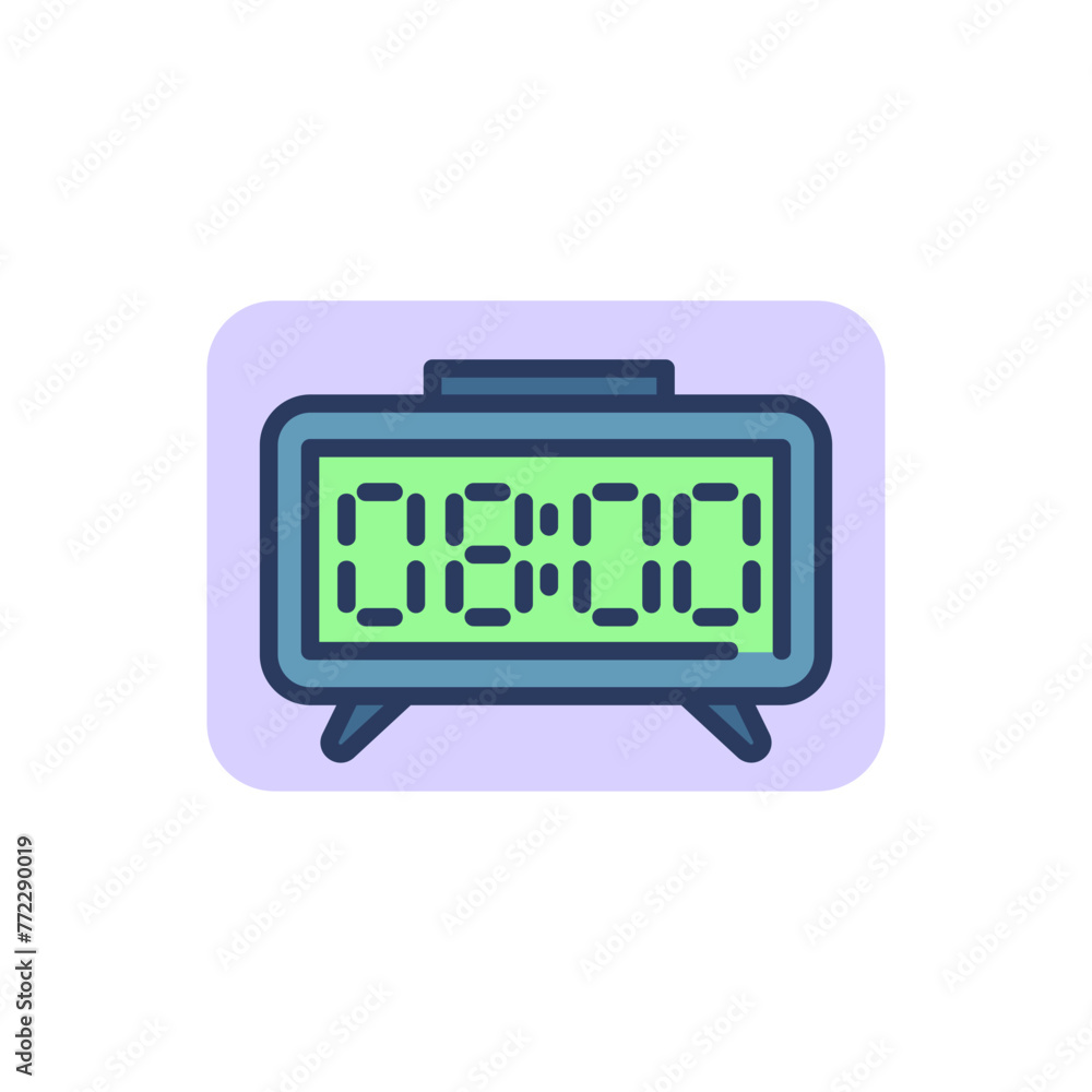Poster digital clock thin line icon. electronic device, morning, alarm clock outline sign. time management 