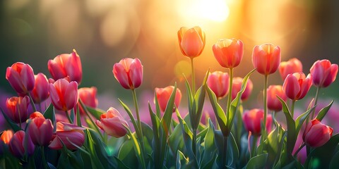 spring  pink tulips blossom warm weather sunlight a sunny day