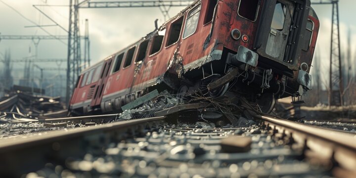 Accident on the railway tracks, the train went off the rails, tragedy, Generative AI.