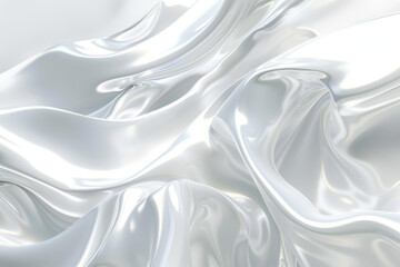 The image is a close up of a white fabric with a shiny, reflective surface. The fabric appears to be draped over a surface, creating a sense of movement and fluidity. Scene is one of elegance