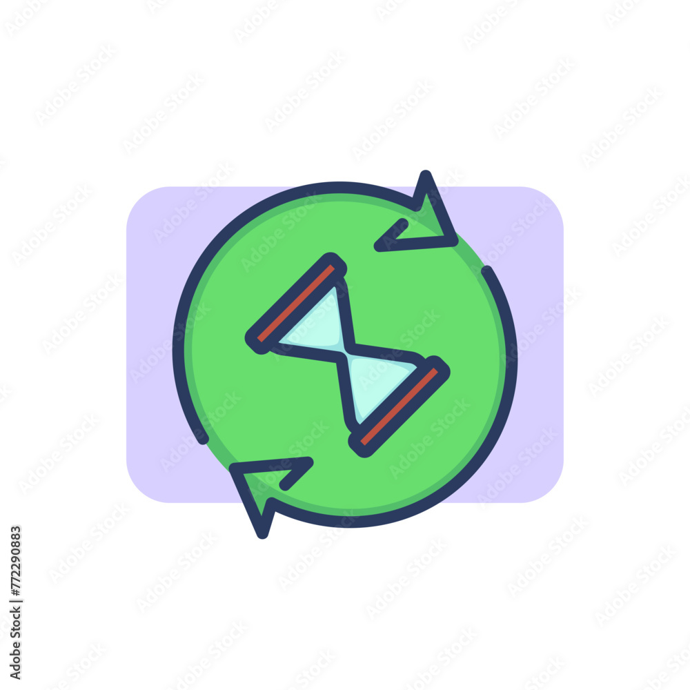 Poster hourglass in rotation arrows thin line icon. reload computer symbol, waiting, ui outline sign. time 