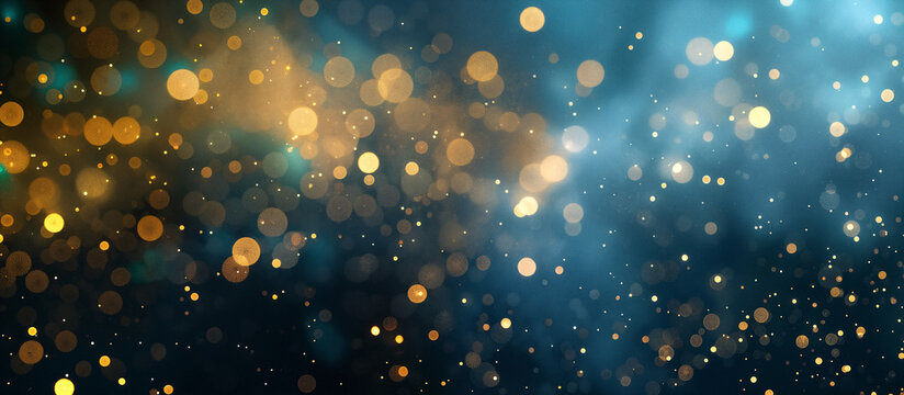 Golden bokeh light on black and blue background. Generative AI