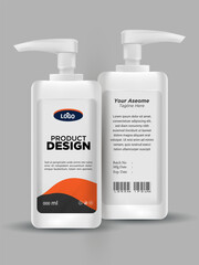 Design bottle of hand sanitizer on gray background with back and front part.