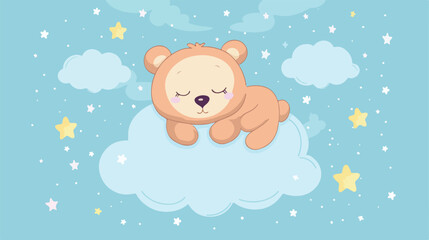 Cute baby teddy bear sleeping on the cloud flat cartoon