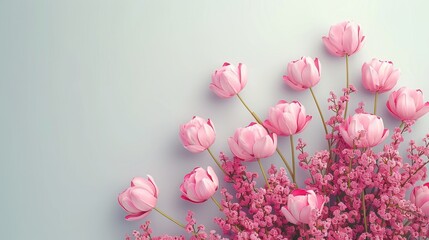 Fototapeta na wymiar Bouquet of Pink Flowers on Blue Background