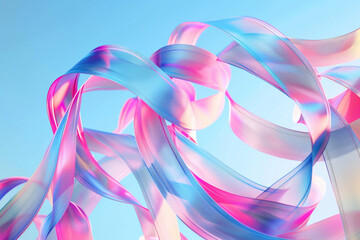 Vivid Abstract Ribbon Waves on Blue Gradient Background