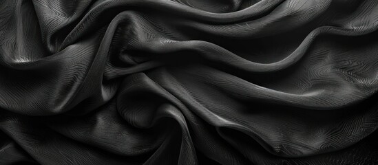 A black and white textured cloth against a black background in monochrome. - obrazy, fototapety, plakaty