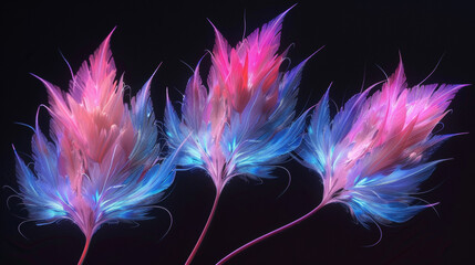 Vibrant Colored Feathers on Dark Background in Artistic Display