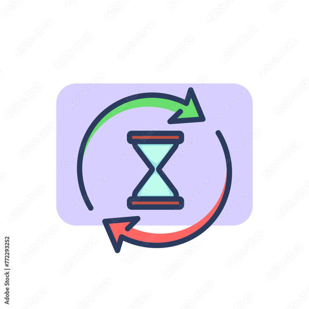 Poster sandglass in cycling arrows thin line icon. reloading pc, waiting, software outline sign. time manag