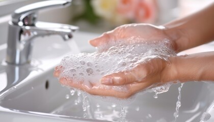 Fototapeta premium Person Washing Hands in a Sink