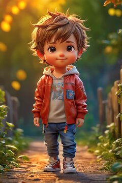 4d photographic image of full body image of a cute little chibi boy realistic