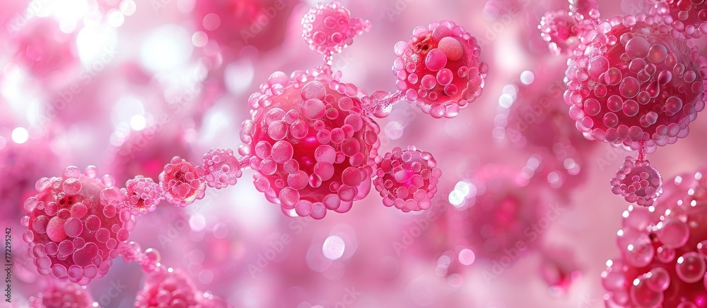 Poster close-up view of numerous pink bubbles floating together in a cluster. preservation of glycogen in h