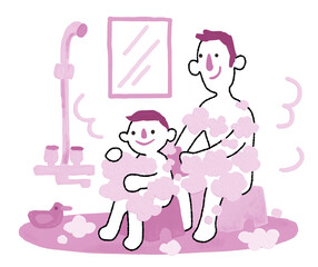 Parents and children taking a bath together